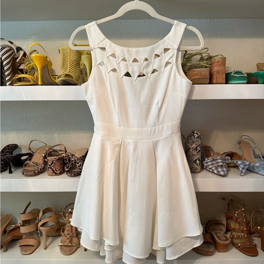 Lulus L'ATISTE White Sleeveless Cutout Fit-and-Flare Dress